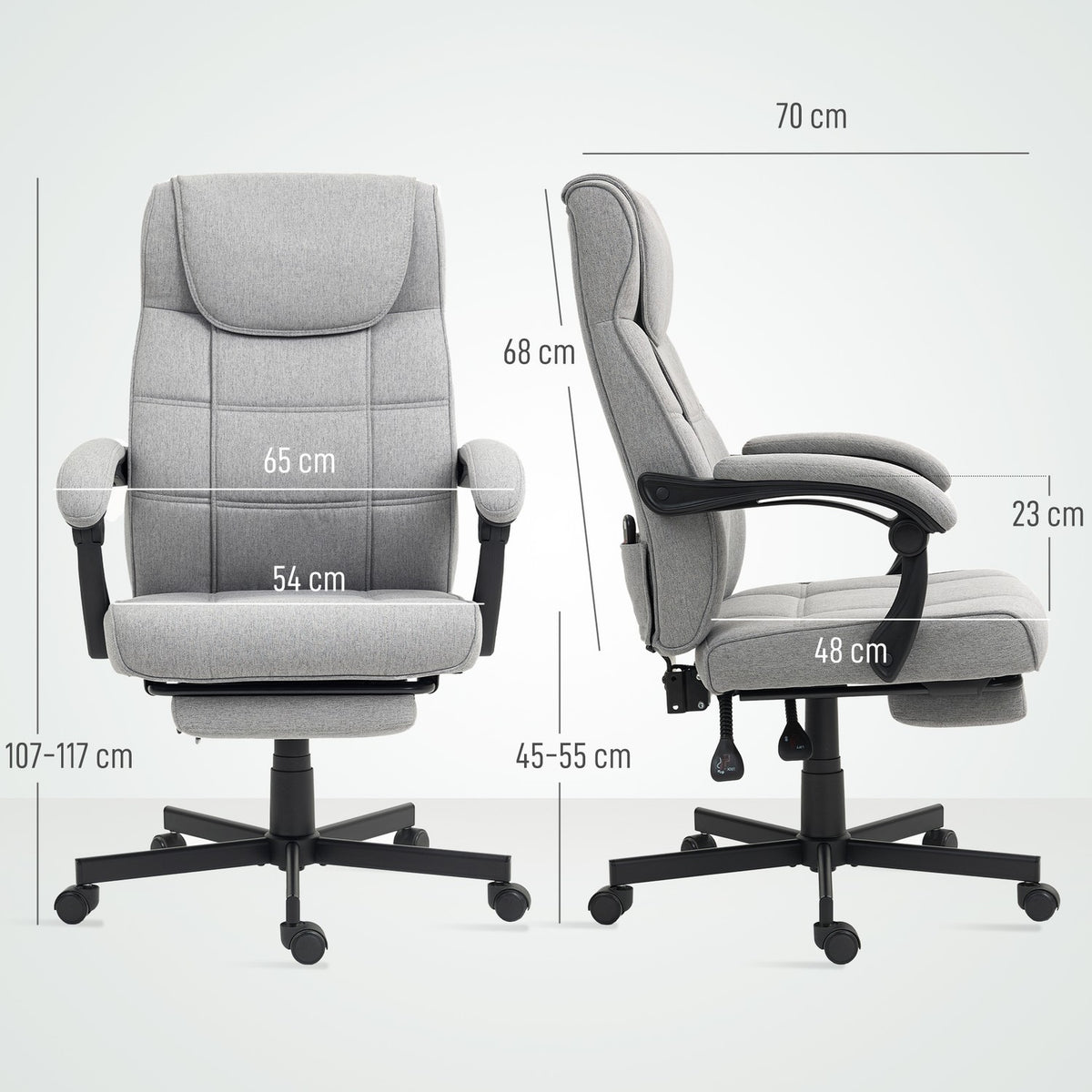 Office chair with massage function Ergonomic executive chair with reclining function Footrest Grey