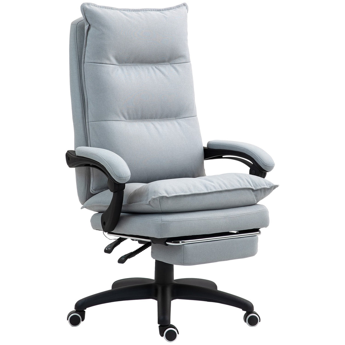Office chair with massage function, ergonomic desk chair with reclining and swiveling function, height-adjustable computer chair with footrest, remote control and timer, light gray