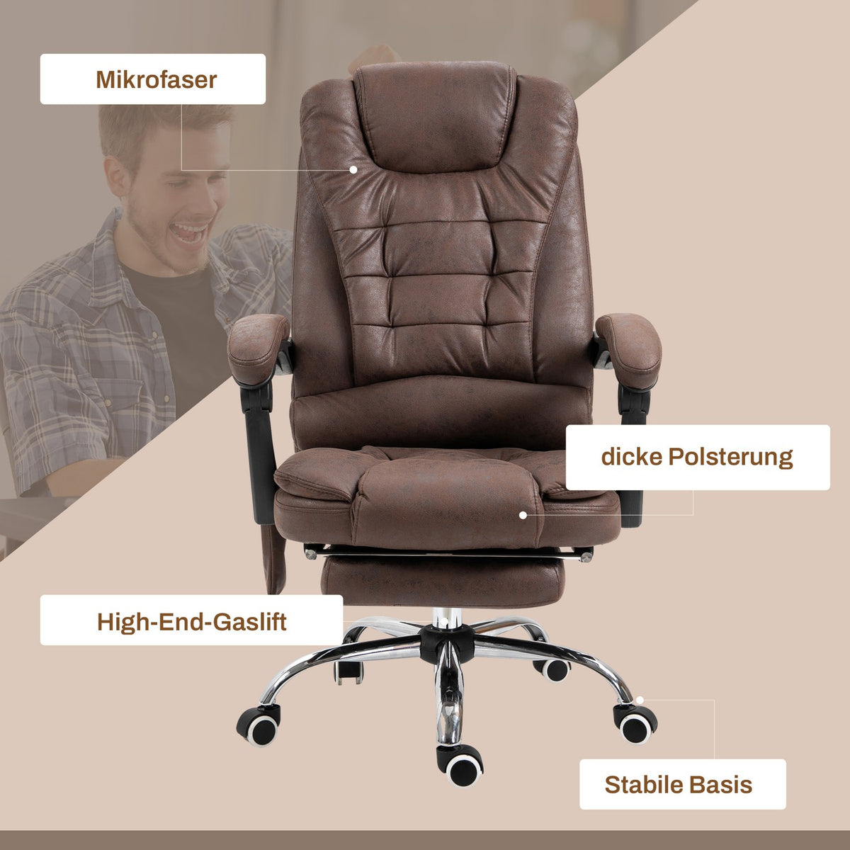 Office chair with massage function, ergonomic desk chair with reclining and warming function, height-adjustable computer chair with footrest