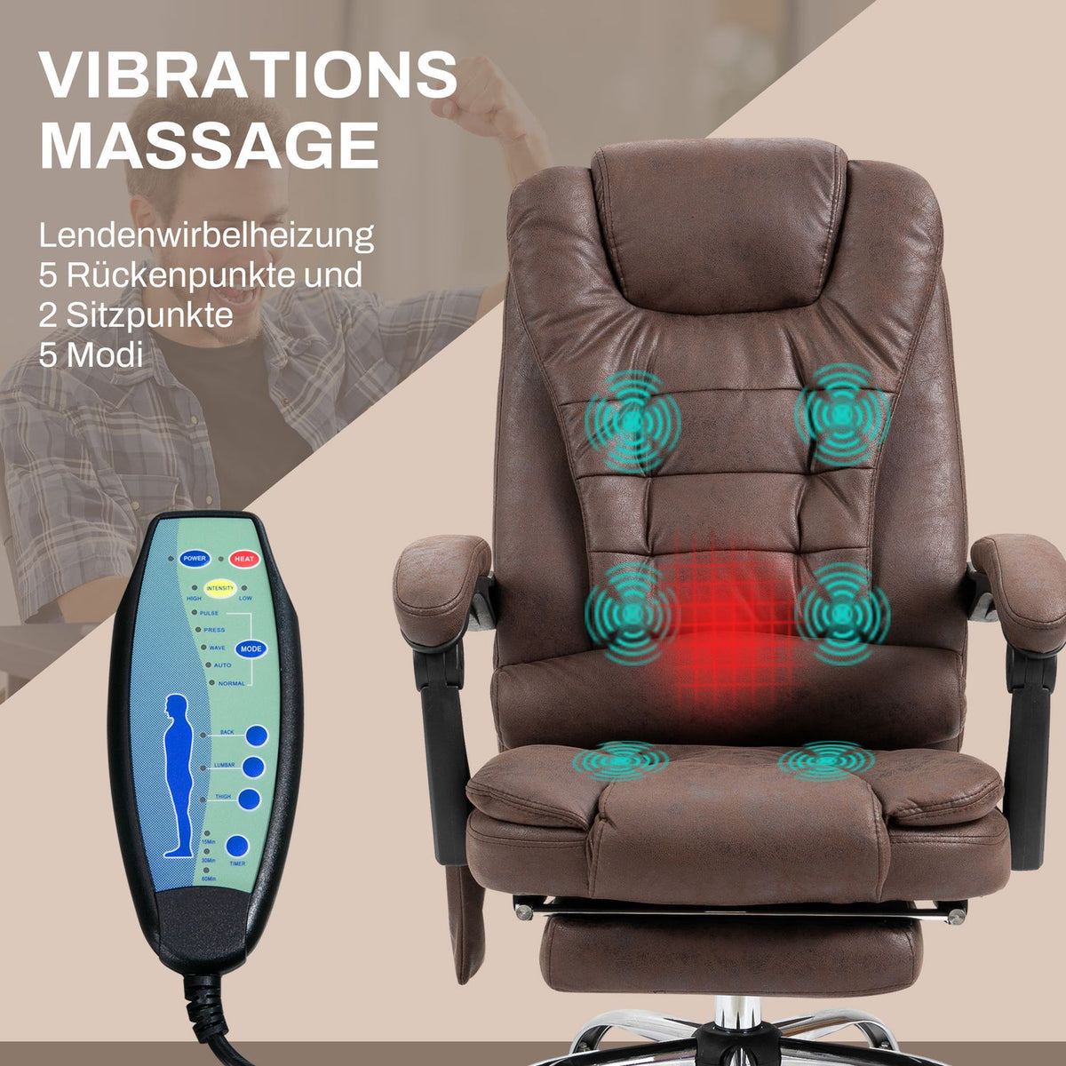 Office chair with massage function, ergonomic desk chair with reclining and warming function, height-adjustable computer chair with footrest