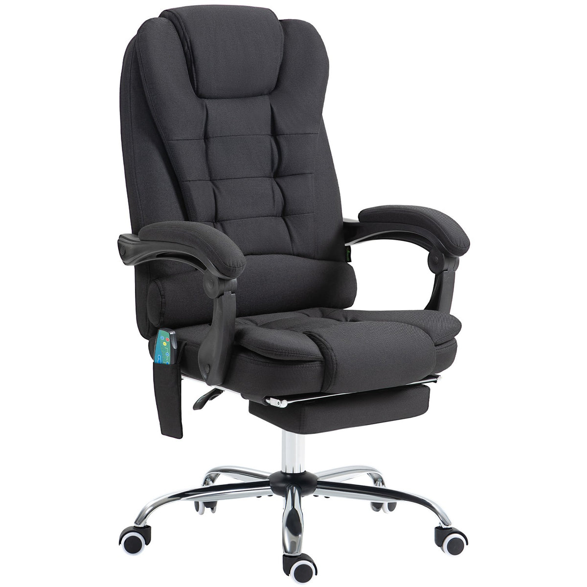 Office chair with massage function, ergonomic desk chair with reclining and warming function, height-adjustable computer chair with footrest, side pocket and remote control, black