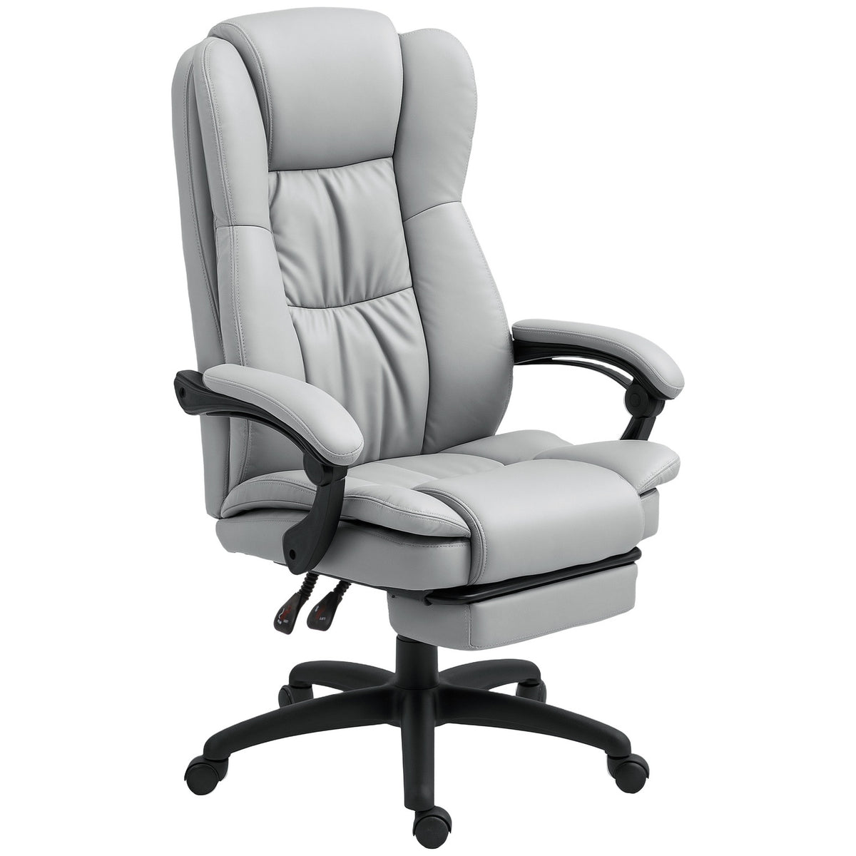 Office chair with massage function, ergonomic desk chair with reclining function, height-adjustable executive chair with swivel function, footrest, remote control, faux leather, light gray