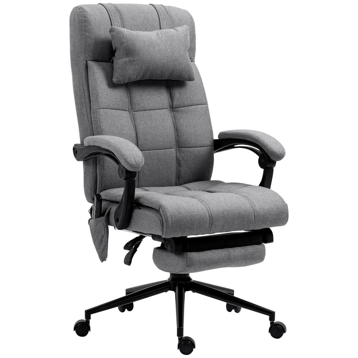 Office chair with massage function, ergonomic, height adjustable, lumbar heating, footrest, headrest, polyester, 66x76x112-120cm, gray