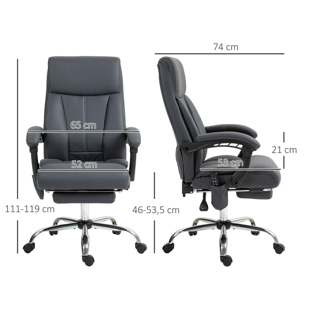 Office chair with massage function, executive chair height-adjustable, with reclining function, ergonomic, dark gray