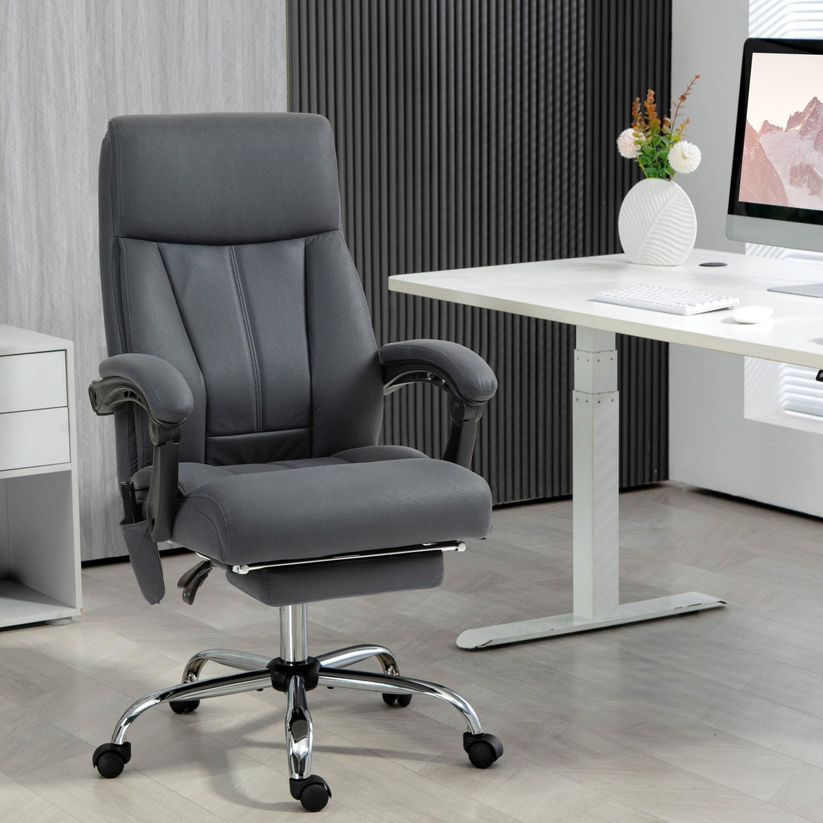 Office chair with massage function, executive chair height-adjustable, with reclining function, ergonomic, dark gray