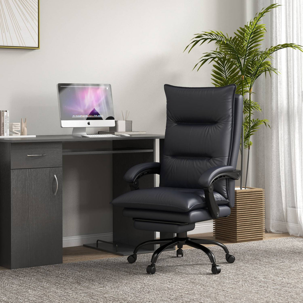 Office chair with massage function, height-adjustable desk chair, computer chair with footrest, light gray