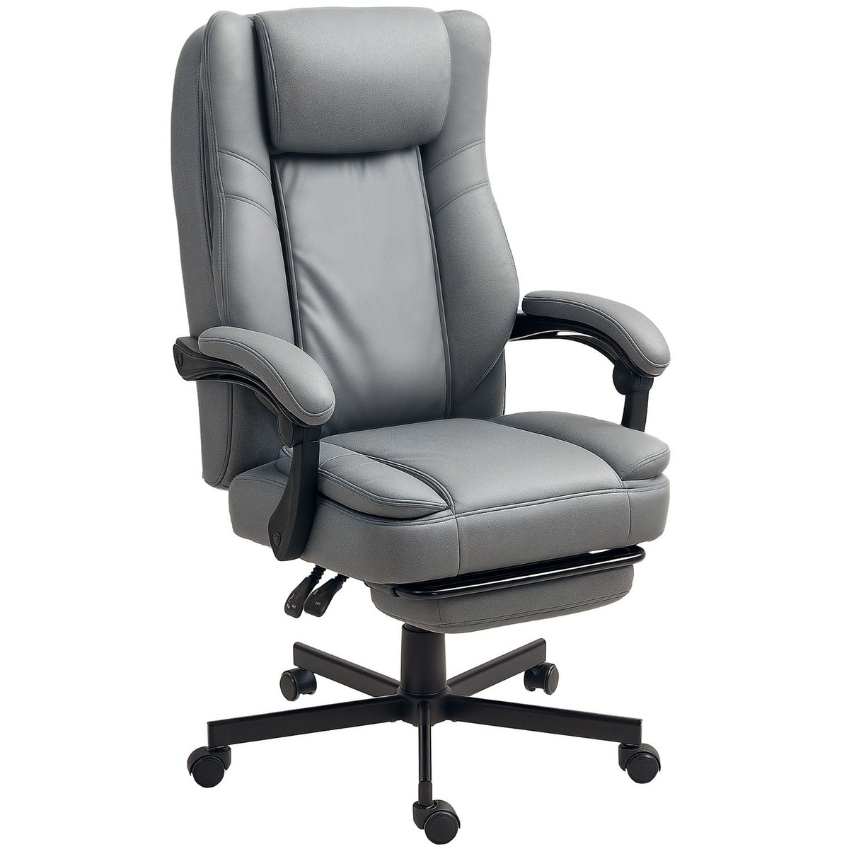 Office chair with massage function, height-adjustable desk chair with tilting backrest, upholstered, on wheels, grey