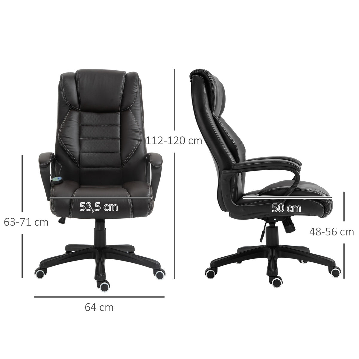 Office chair with massage function, height-adjustable executive chair, ergonomic swivel chair, 6 vibration points, brown