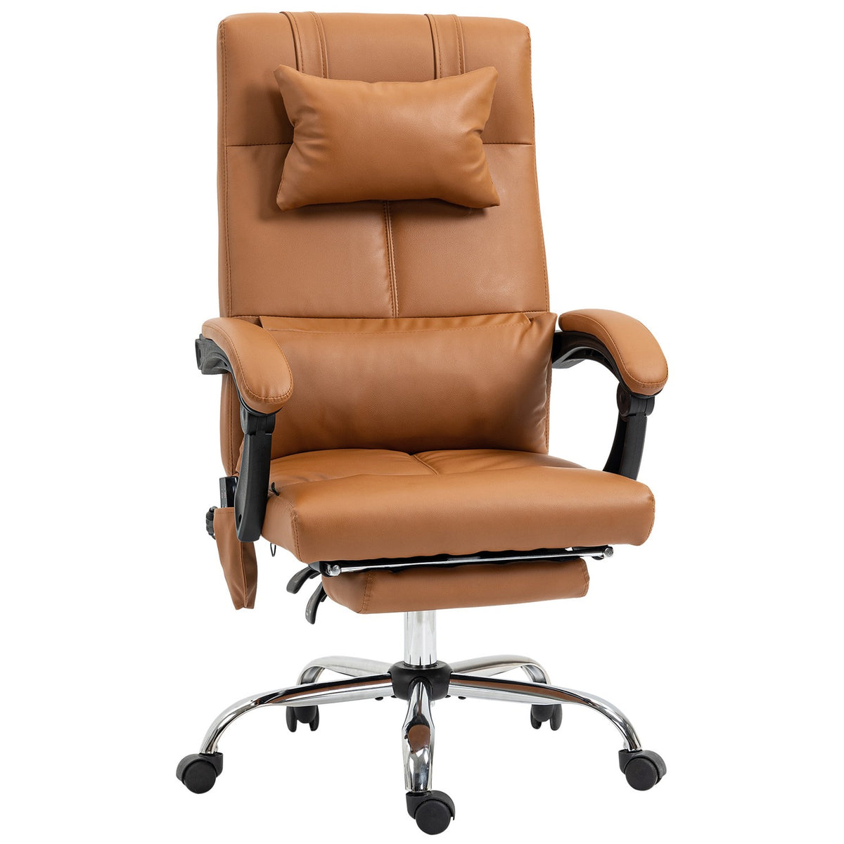 Office chair with massage function, lumbar heating, 6 massage points, 5 modes, load 120 kg, 66x67x115-123cm, artificial leather, light brown