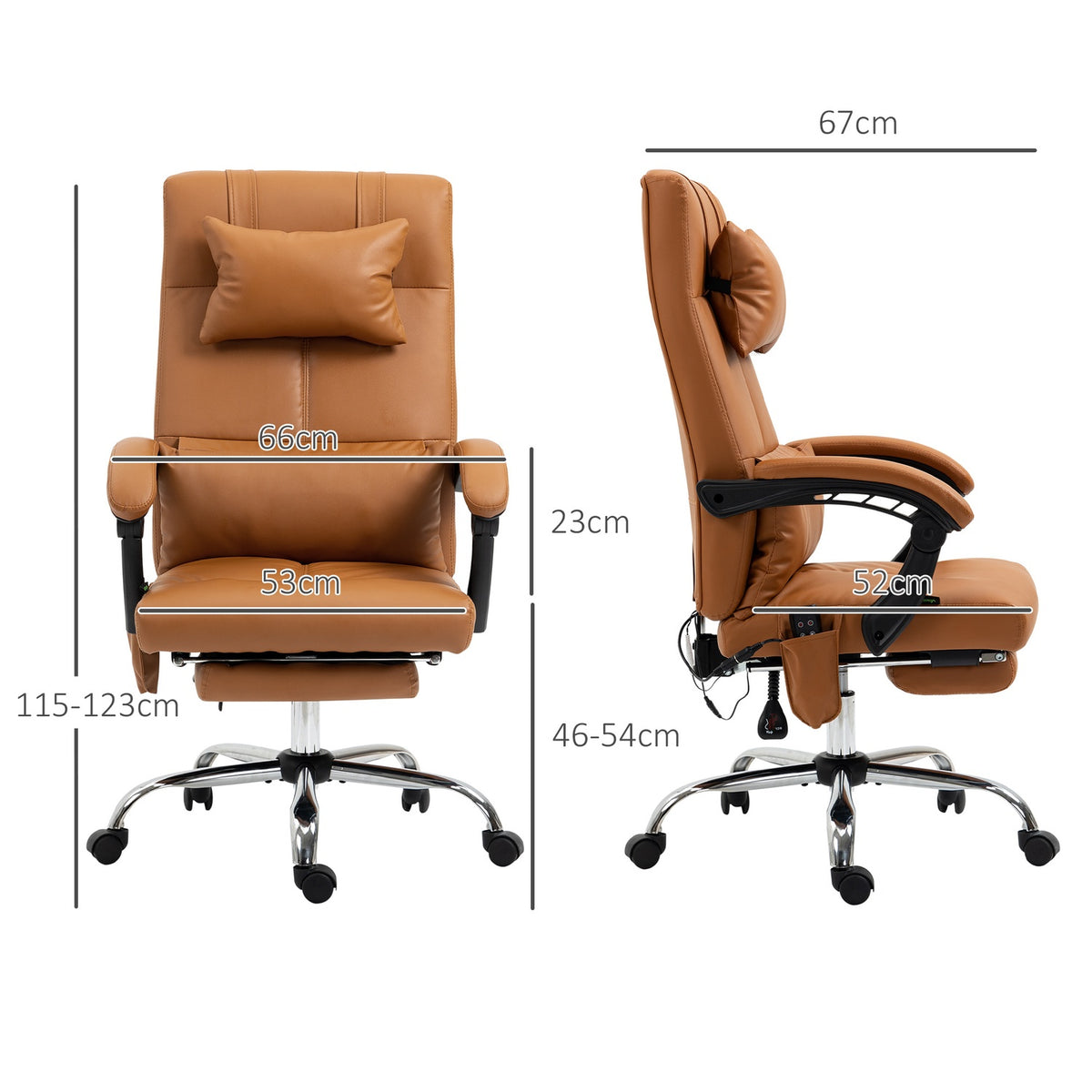 Office chair with massage function, lumbar heating, 6 massage points, 5 modes, load 120 kg, 66x67x115-123cm, artificial leather, light brown