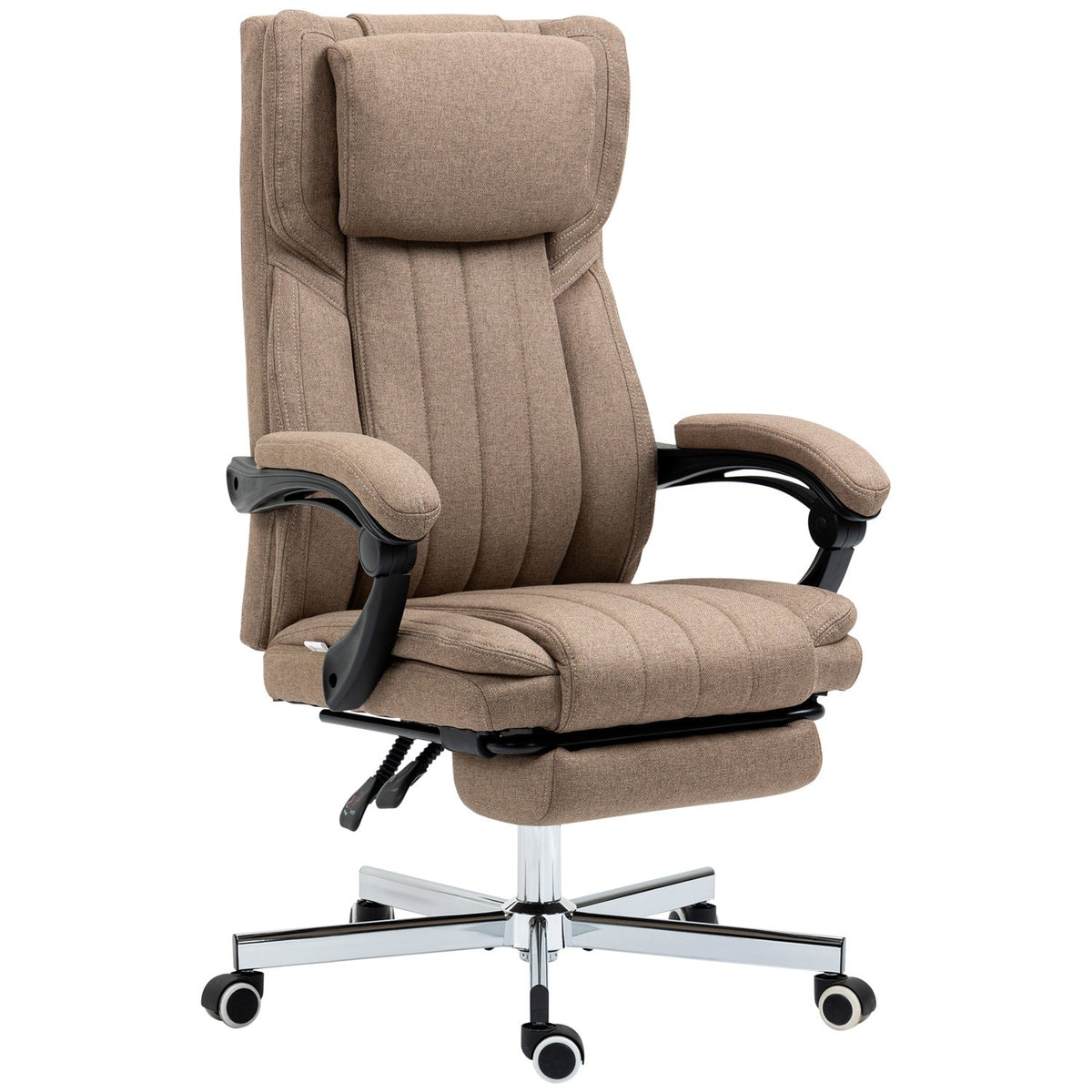 Office chair with massage function, reclining backrest, extendable footrest, linen look, 65 x 61 x 113 cm, brown