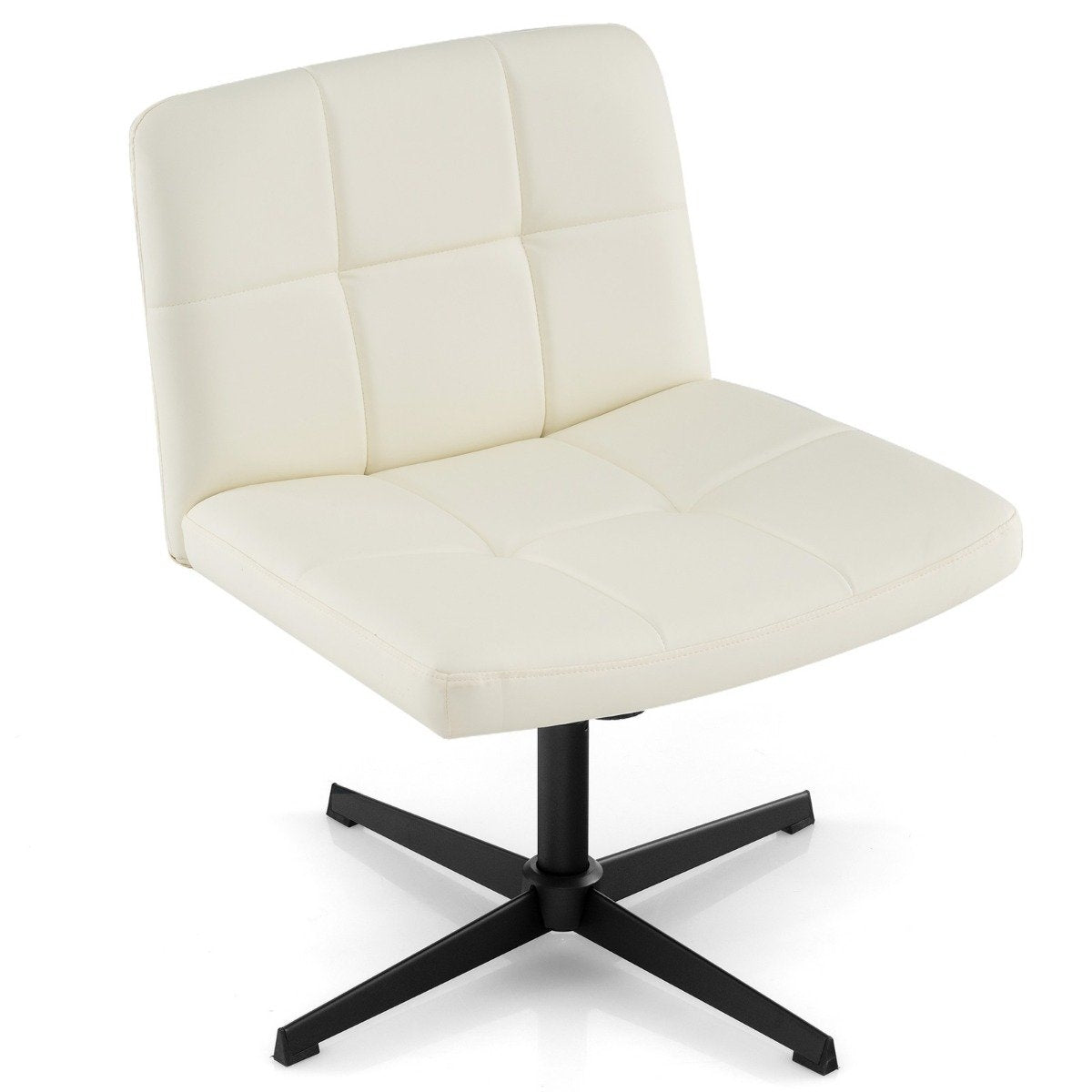 Office chair without armrests Desk chair with wide seat & Rocker function faux leather for home office beige