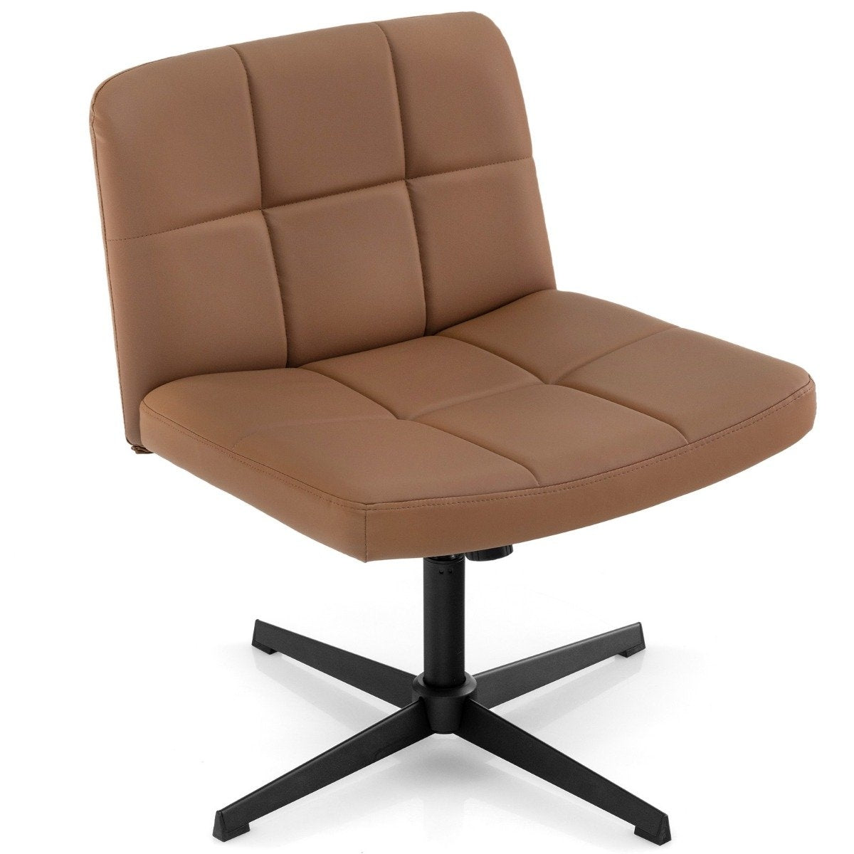 Office chair without armrests Desk chair with wide seat & Rocker function faux leather for home office brown