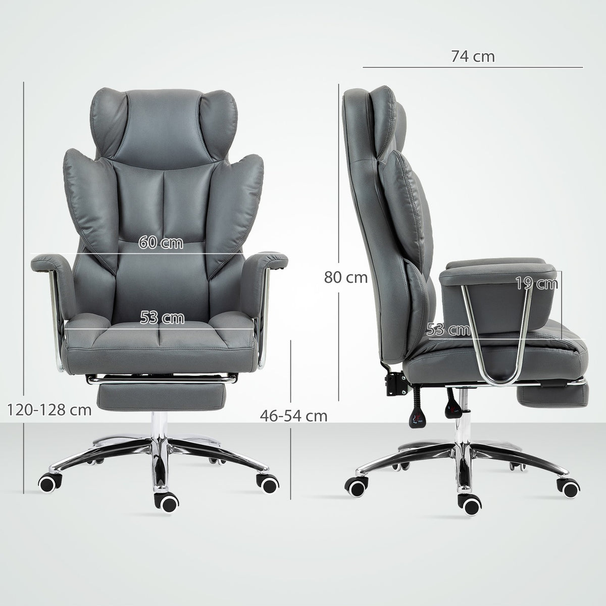 Office chair with reclining function, ergonomic desk chair, height-adjustable swivel chair with footrest, padded, can hold up to 120 kg, for office, study, dark gray