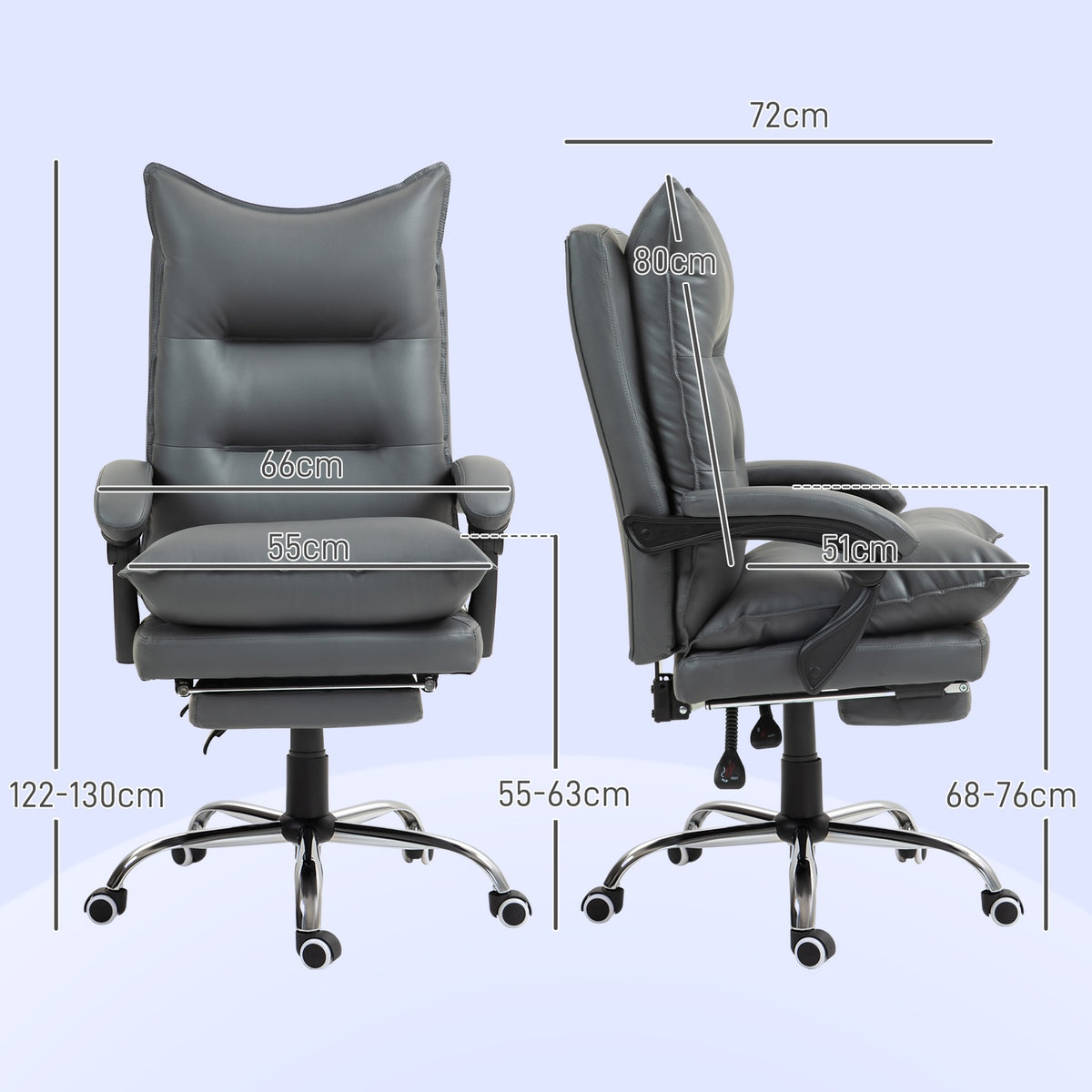 Office chair with reclining function, ergonomic desk chair, height-adjustable swivel chair with footrest, padded, can hold up to 135 kg, for office, study, dark gray