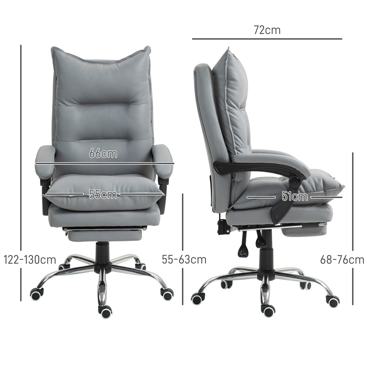 Office chair with reclining function, ergonomic desk chair, height-adjustable swivel chair with footrest, padded, can hold up to 135 kg, for office, study, light gray