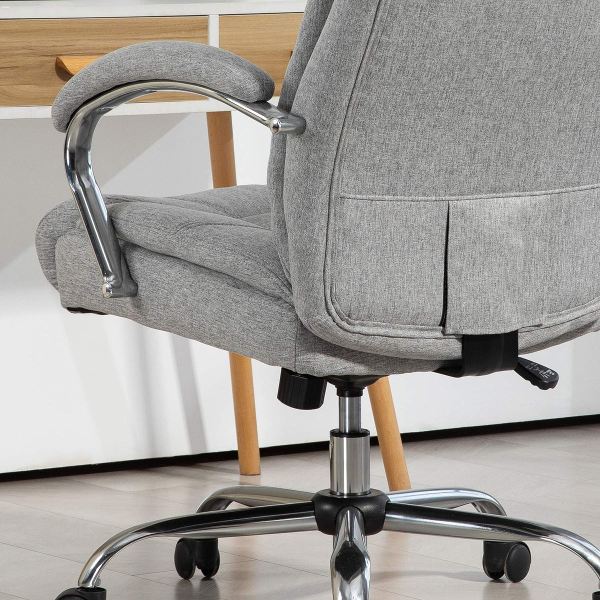 Office chair with rocker function, ergonomic chair with padded armrest, headrest, height-adjustable desk chair, swivel chair with backrest, nylon, light gray, 65 x 78 x 110-118 cm