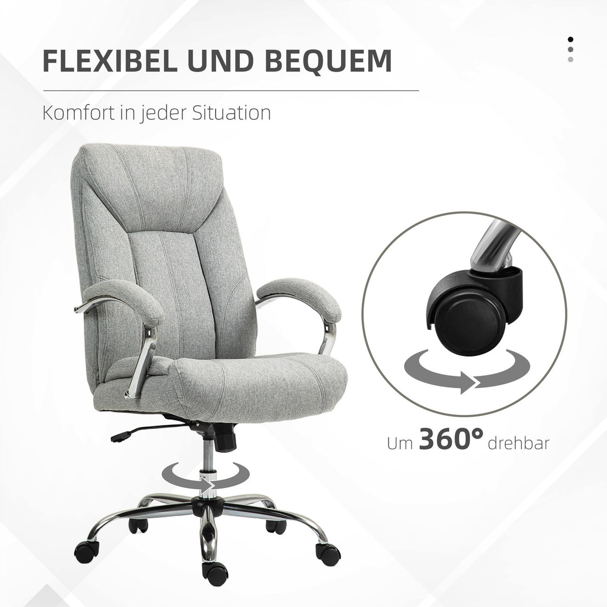 Office chair with rocker function, ergonomic chair with padded armrest, headrest, height-adjustable desk chair, swivel chair with backrest, nylon, light gray, 65 x 78 x 110-118 cm