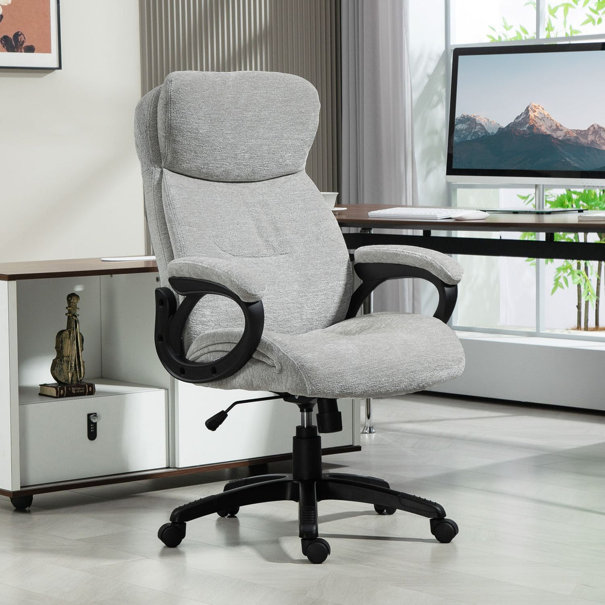 Office chair with rocker function, ergonomic desk chair, height-adjustable swivel chair, padded, can hold up to 120 kg, for office, study, light gray