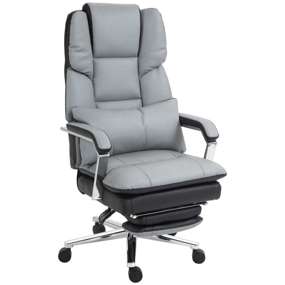 Office chair with rocker function, load capacity 120 kg, ergonomic, 160° tilting backrest, imitation leather, 63W x 71D x 123-129H cm, light gray