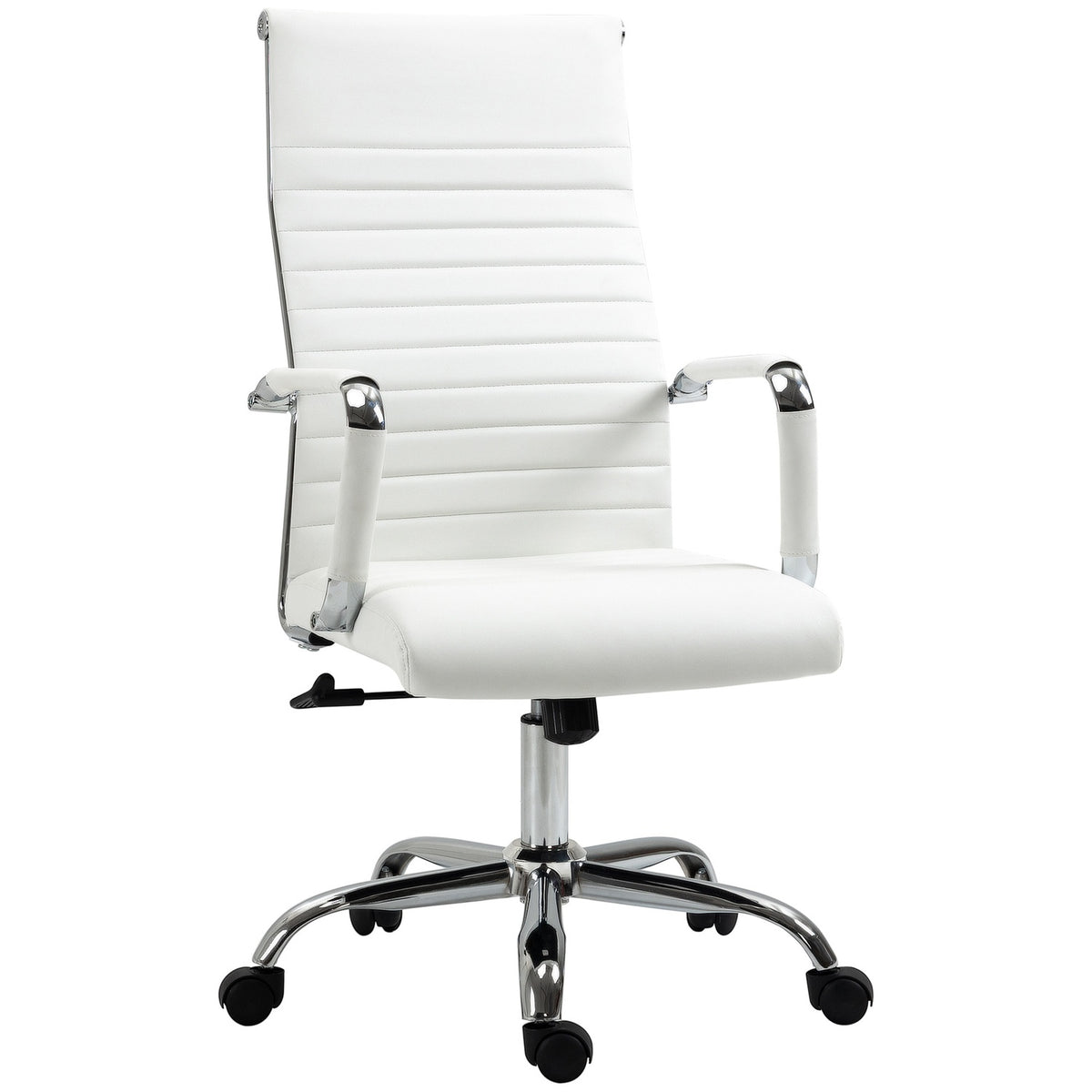 Office chair with rocker function, steel feet, ergonomic, 360° swivel wheels, imitation leather, load capacity 120 kg, 54 x 62 x 104-114 cm, white