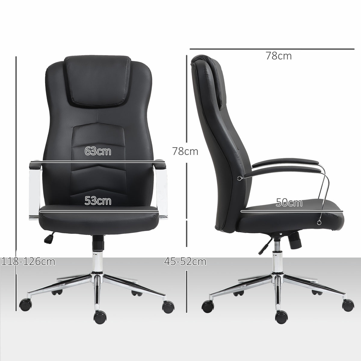 Office chair with tilt function, padded desk chair, height-adjustable swivel chair with reclining function, load capacity up to 120 kg, for office, study, black