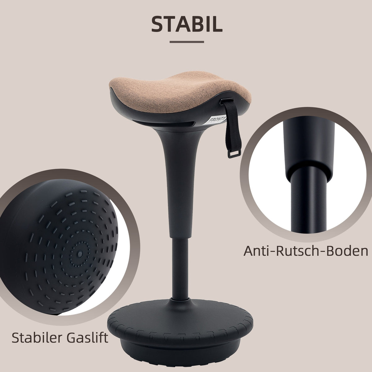 Office stool with swivel function, ergonomic work stool, height adjustable 68.5-83.5 cm stool, 360° rotating standing stool, for office and study, brown
