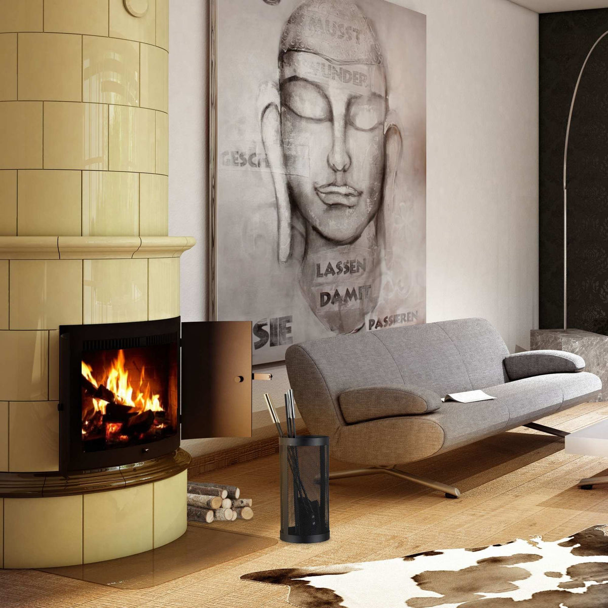 Old-fashioned fireplace in 5 parts