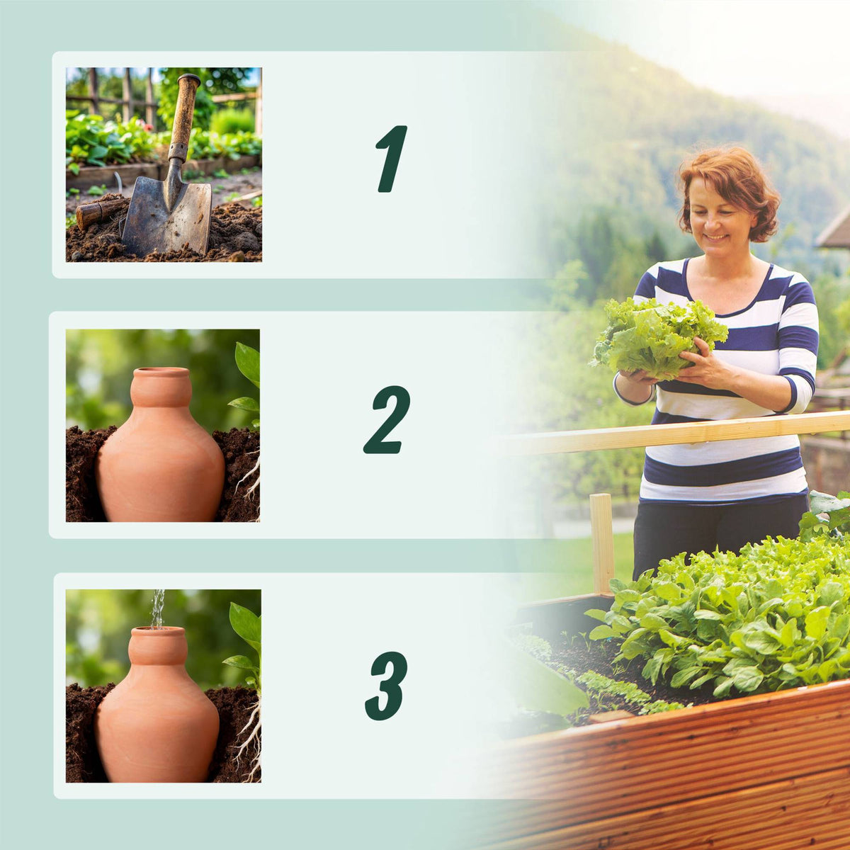 Ollas Irrigation Set, 500ml Clay Pots, 3-Pack