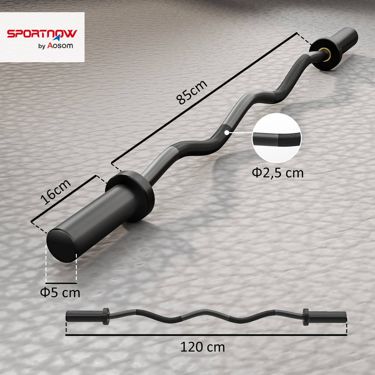 Olympic Curl Bar, 5 cm Sleeves, Steel, 100 kg Capacity