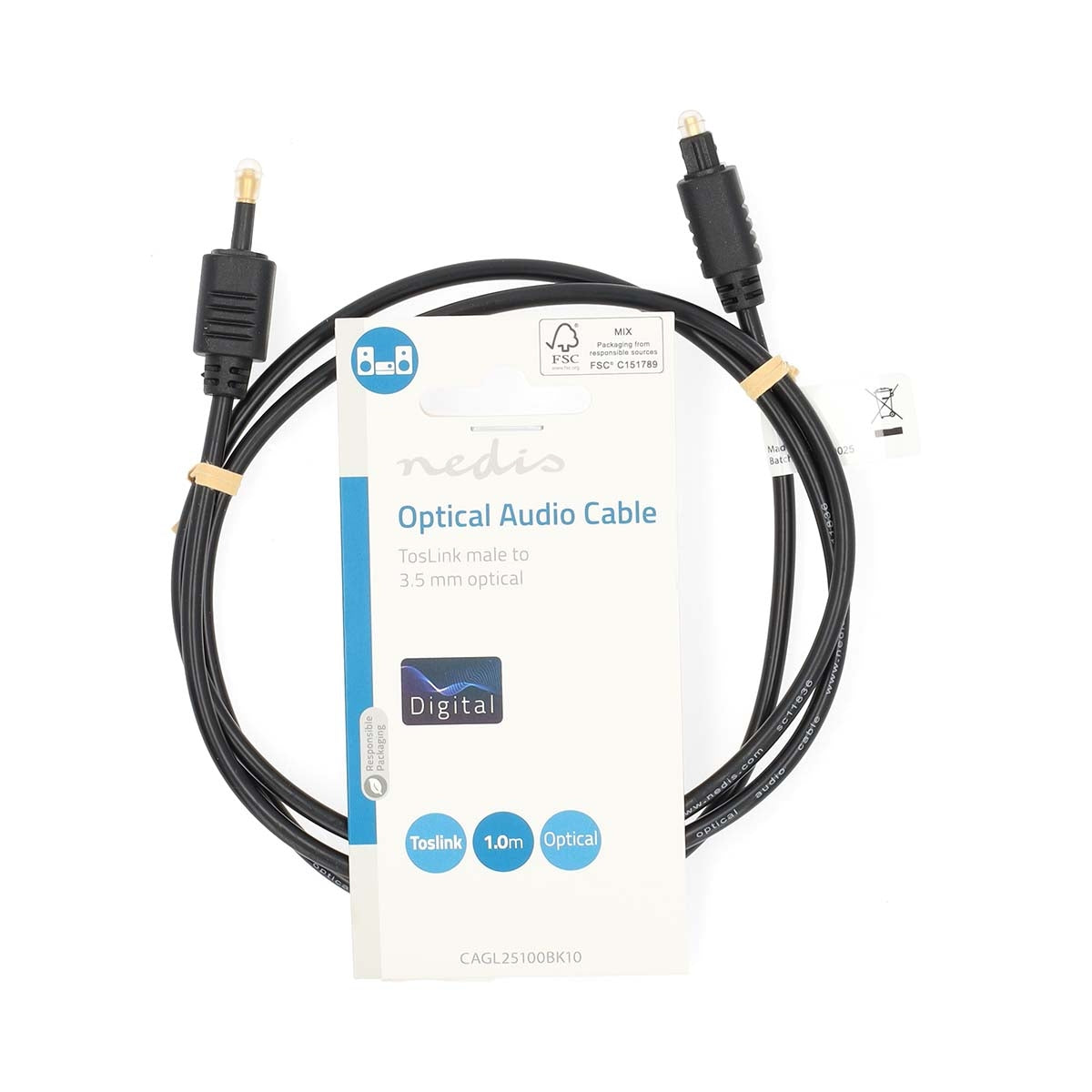 Optical Audio Cable | TosLink Male | Mini-Toslink | 1.00 m | Round | PVC | Black | Label