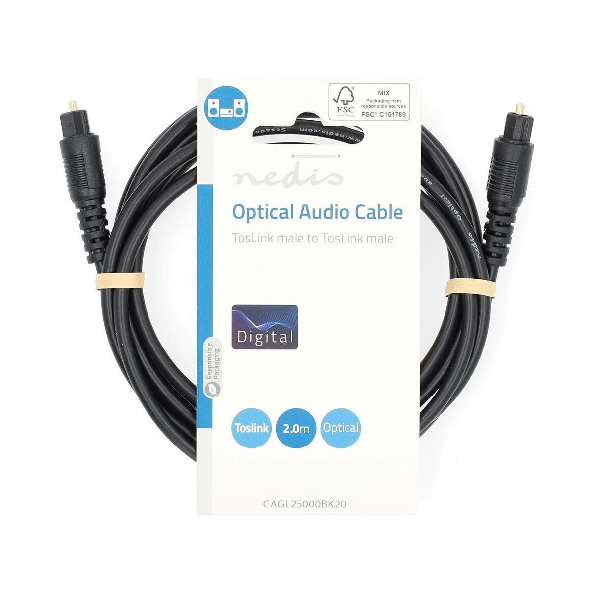Optical Audio Cable | TosLink Male | TosLink Male | 2.00 m | Round | PVC | Black | Label