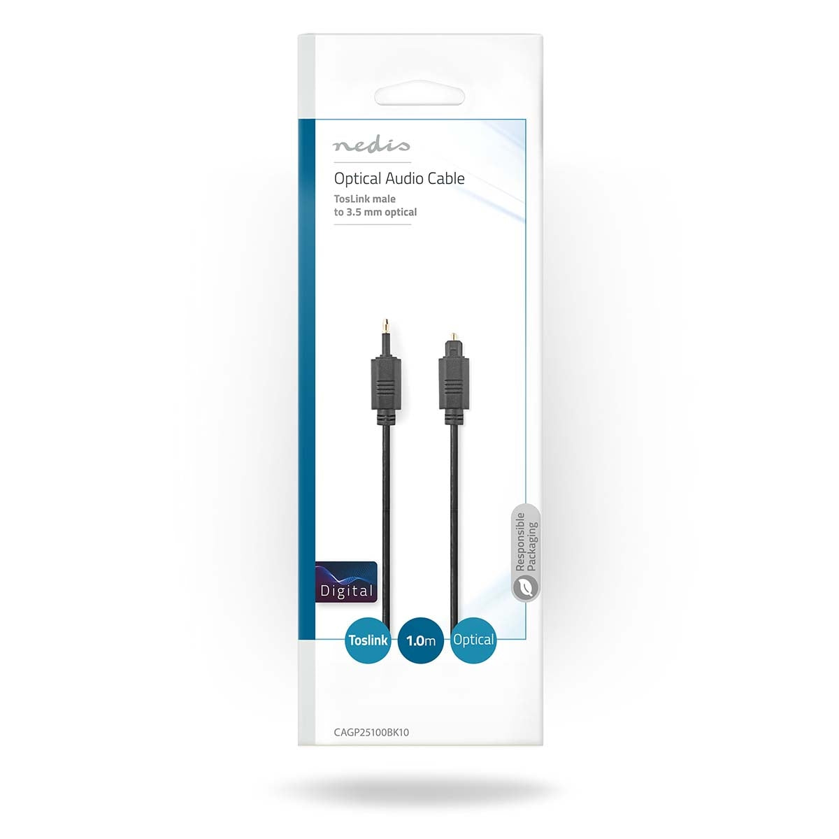 Optical audio cable | TosLink Male | Mini-Toslink | 1.00 m | Round | PVC | Black | Envelope