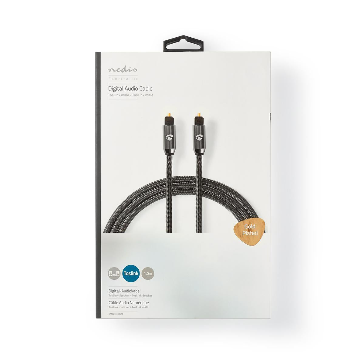 Optical audio cable | TosLink Male | TosLink Male | 1.00 m | Round | Cotton | Gray With Metal | Carton with covered window