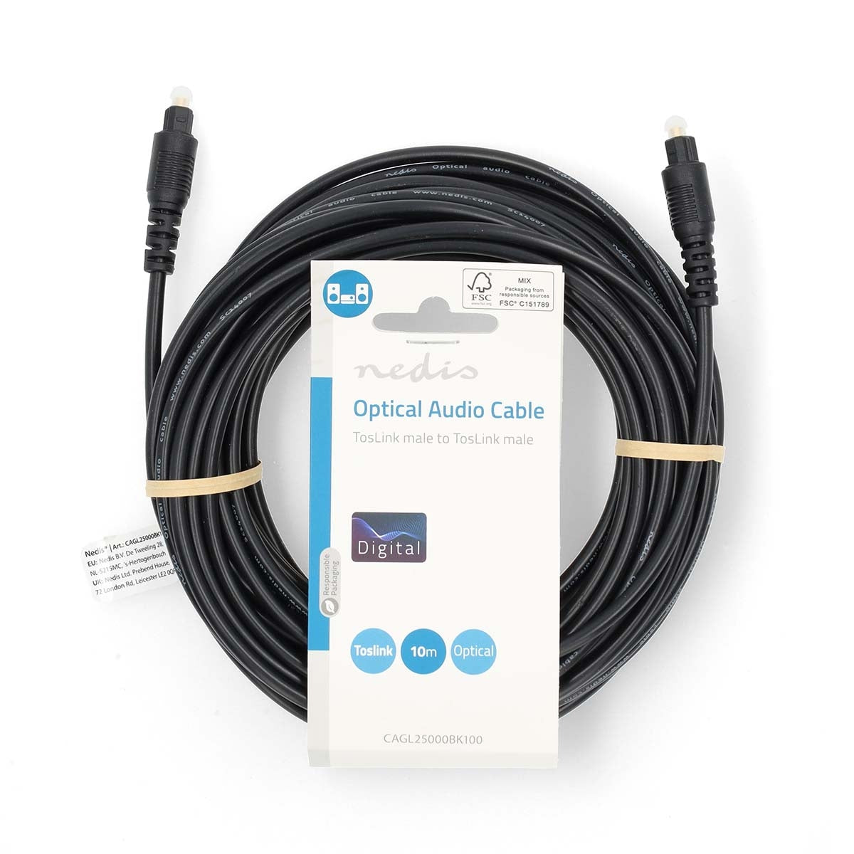 Optical audio cable | TosLink Male | TosLink Male | 10.0 m | Round | PVC | Black | Label