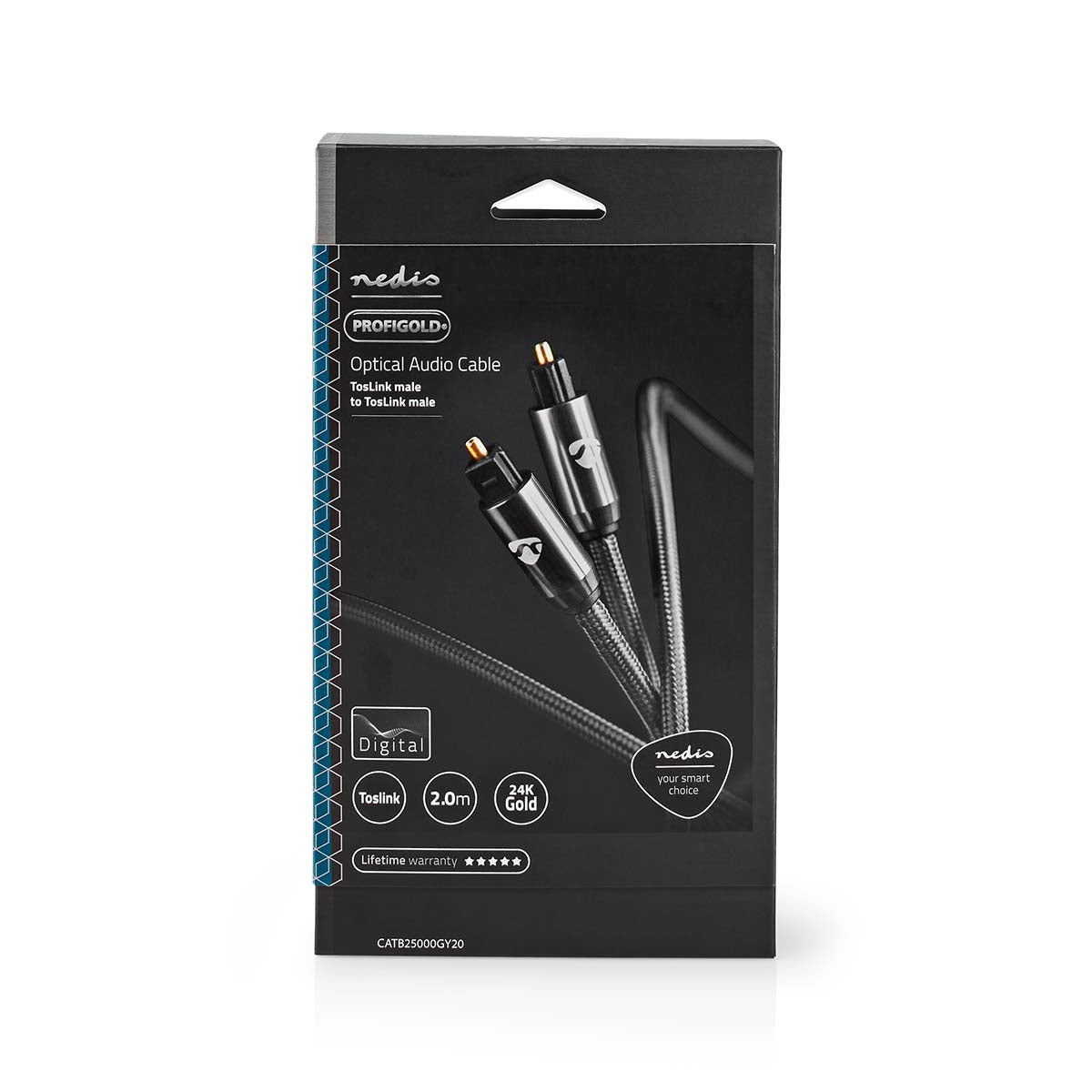 Optical audio cable | TosLink Male | TosLink Male | 2.00 m | Round | Cotton | Gray With Metal | Carton with covered window