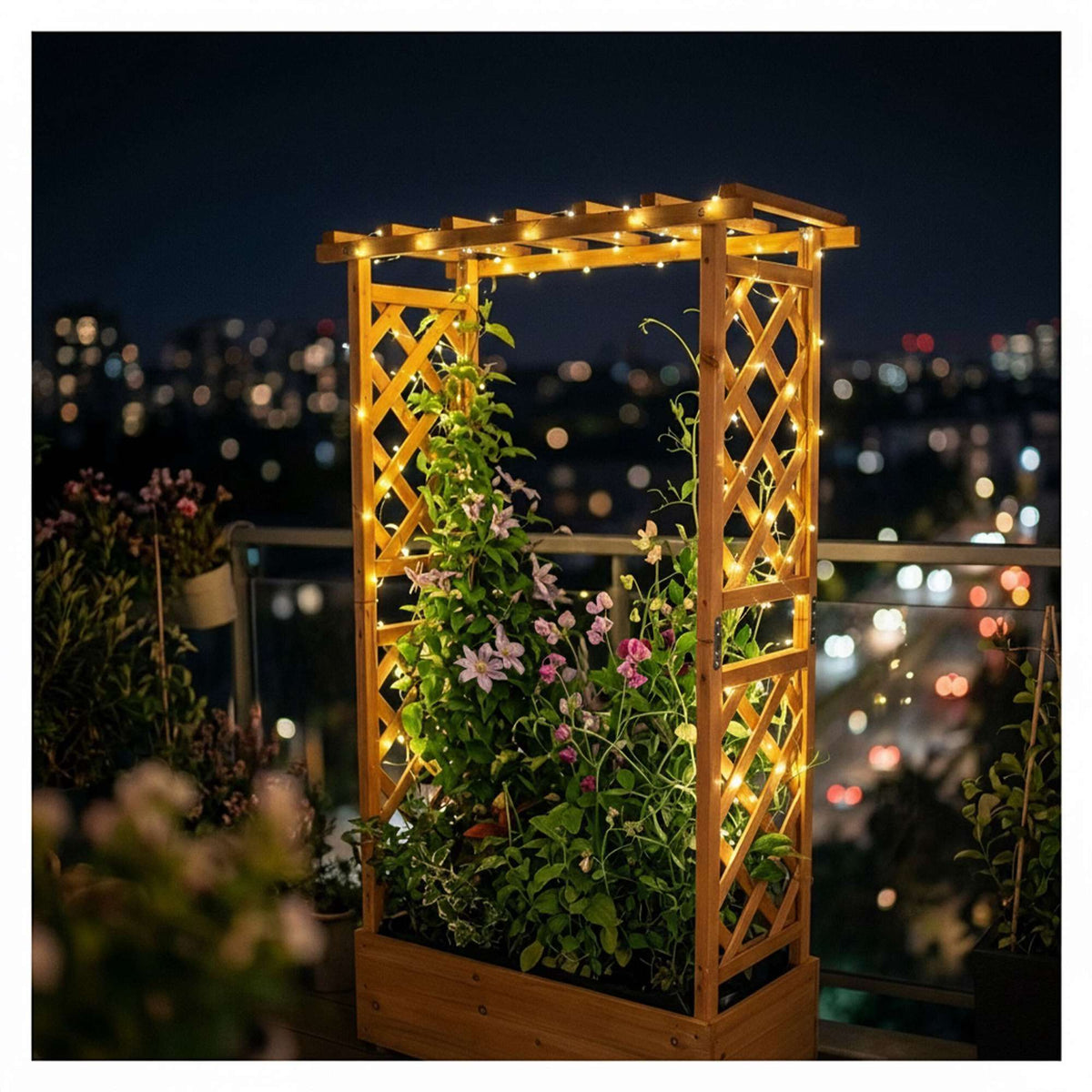 Orange Fir Wood Planter with Trellis & Roof, Large