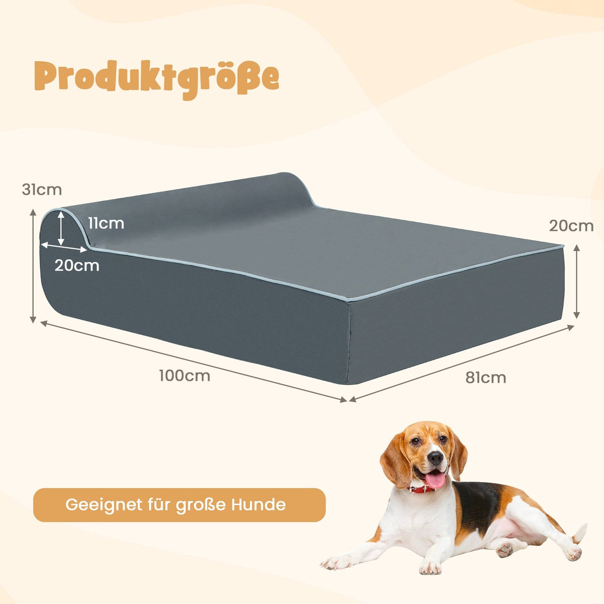 Orthopedic Dog Bed for Large Dogs, Memory Foam, Gray