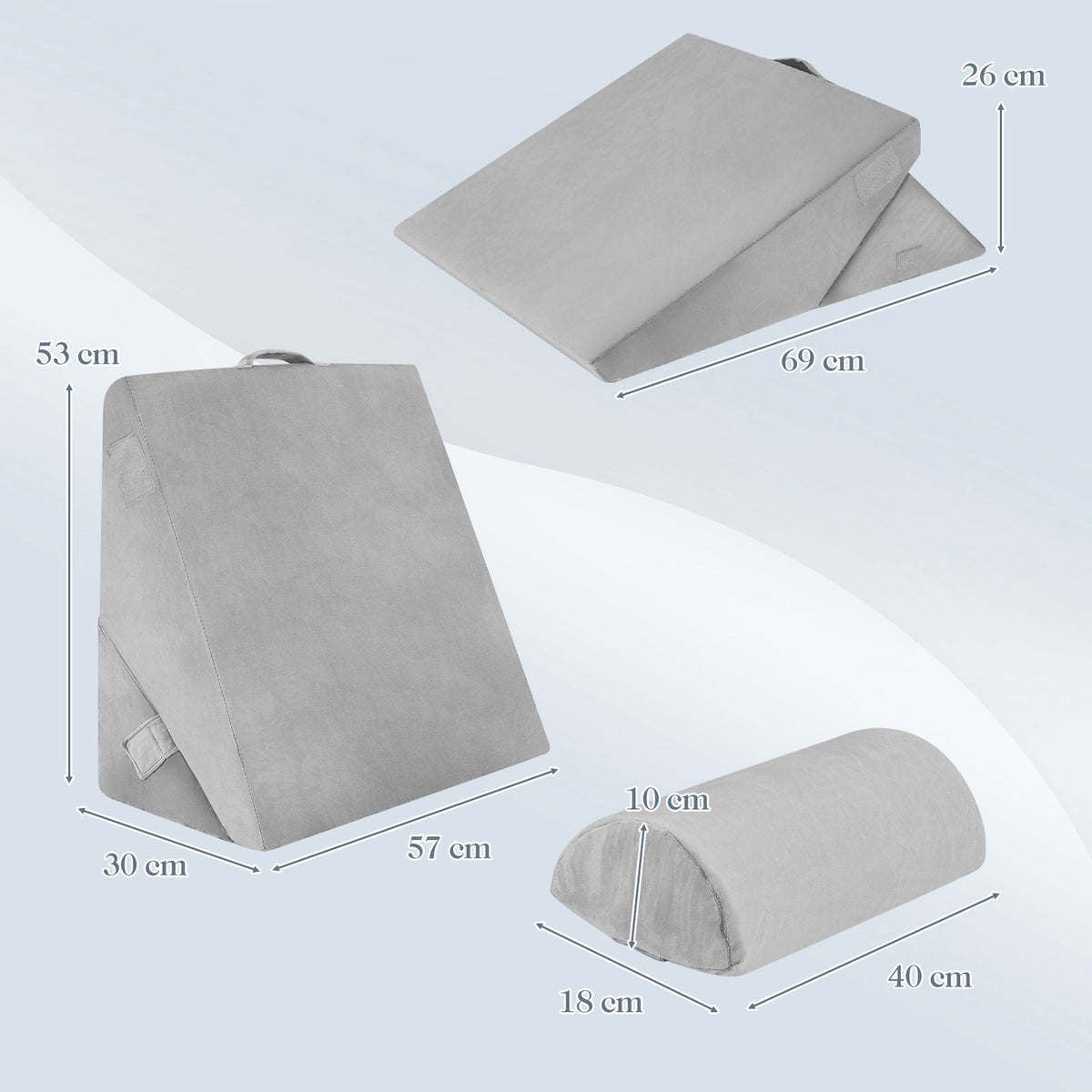 Orthopedic Wedge Pillow Set, Memory Foam, Adjustable, Gray