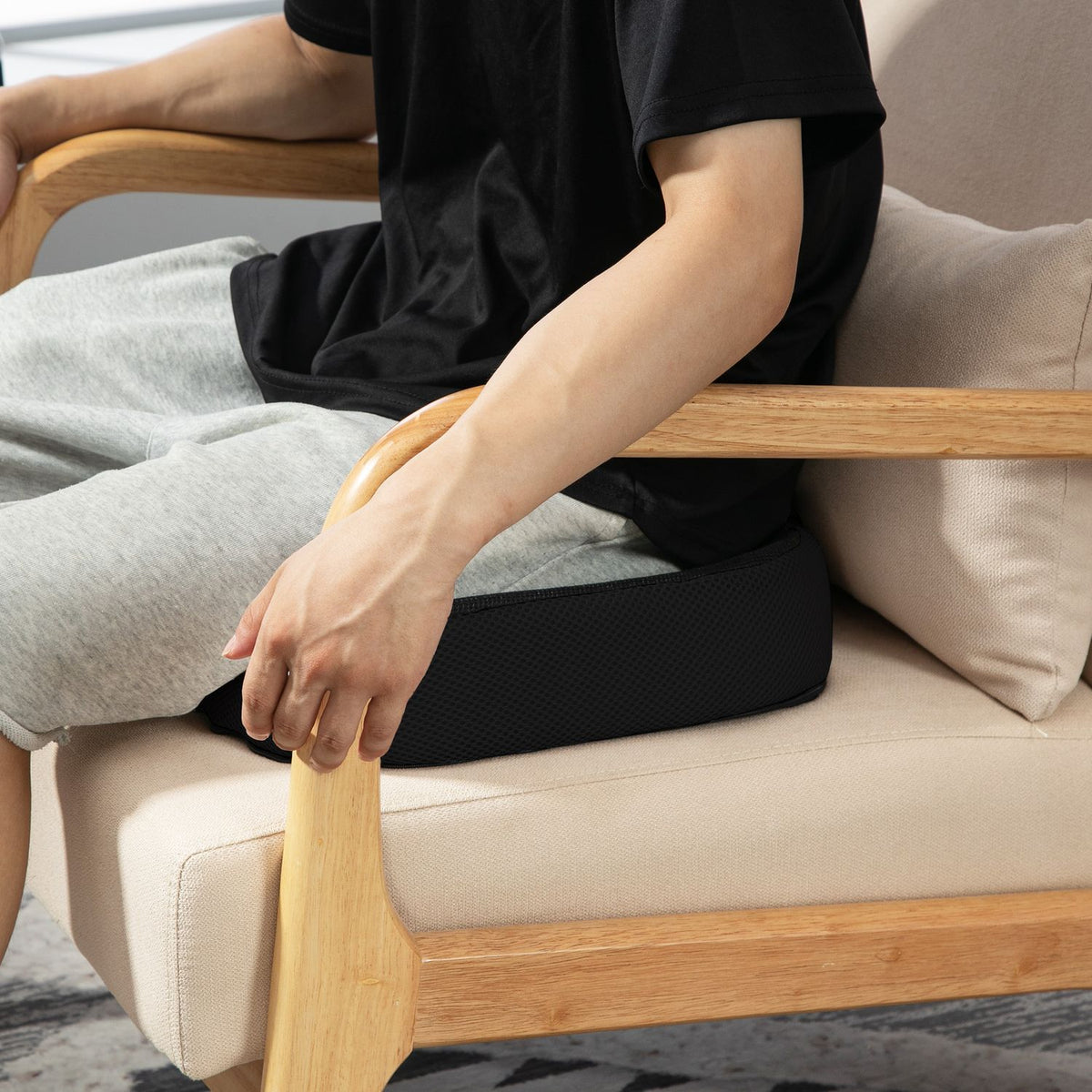 Orthopedic seat cushion, ergonomic seat cushion for office chair, car etc., coccyx cushion made of memory foam for coccyx, sciatica, hemorrhoids, back pain relief, black