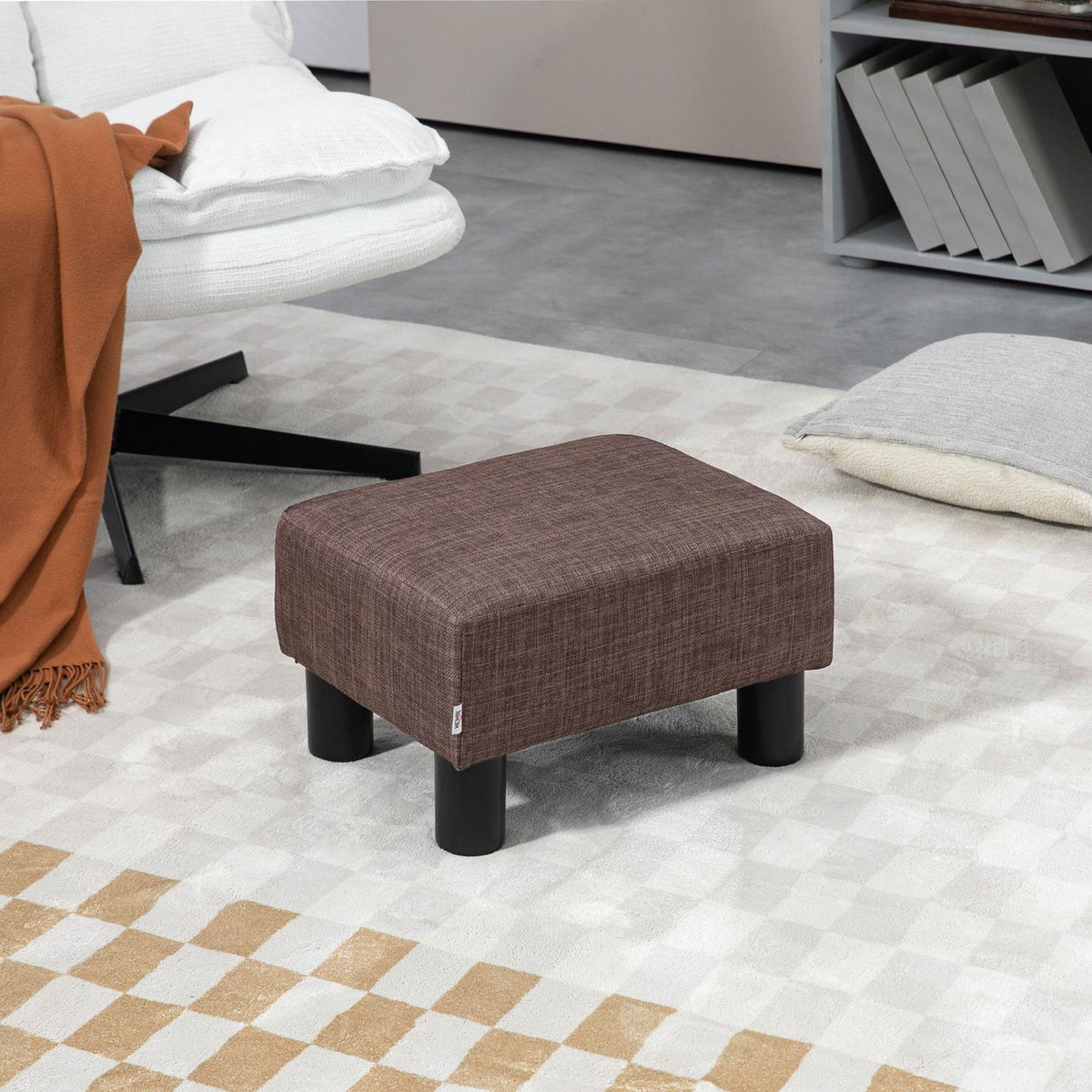 Ottoman Footstool Rectangular Footrest Made Of Linen, Upholstered Stool Holds Up To 100 Kg, For Living Room, Hallway, Brown, 40 X 30 X 24 Cm