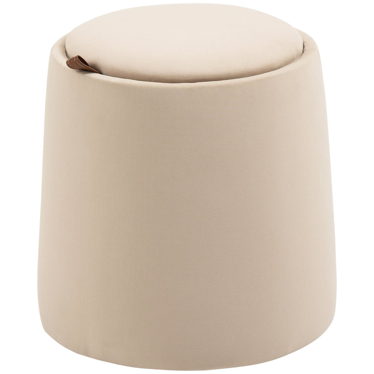 Ottoman Round Stool With Storage Space In Velvet Look, Beige, Removable Lid, Ø44Cmx47.5Cm, As A Side Table