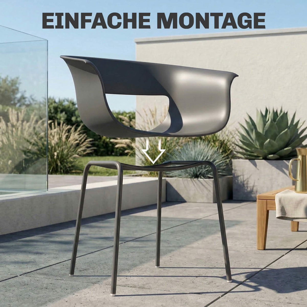 Outdoor Balcony Chairs Set of 4, Ergonomic, Dark Grey