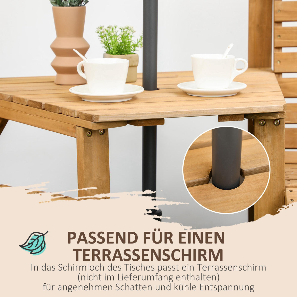 Outdoor Balcony Furniture Set – 2-Seater with Table, Pine Wood