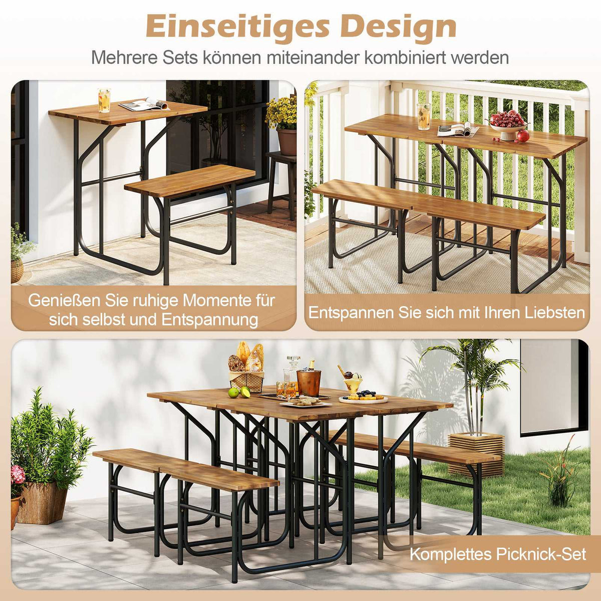 Outdoor Balcony Table Set with Acacia Wood & Metal