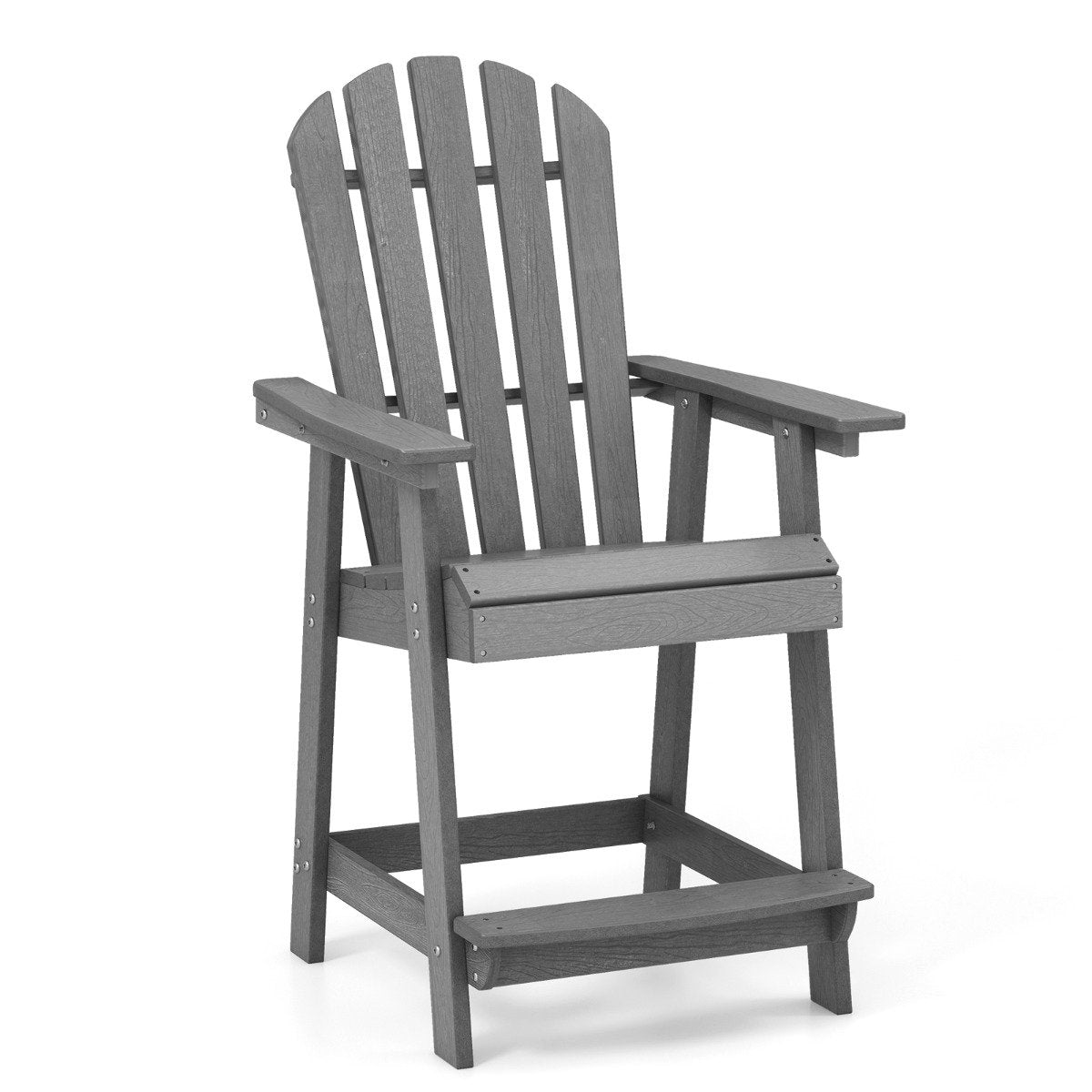 Outdoor Bar Stool with Armrest & Footrest HDPE Patio Chair Weatherproof Pub Stool Gray