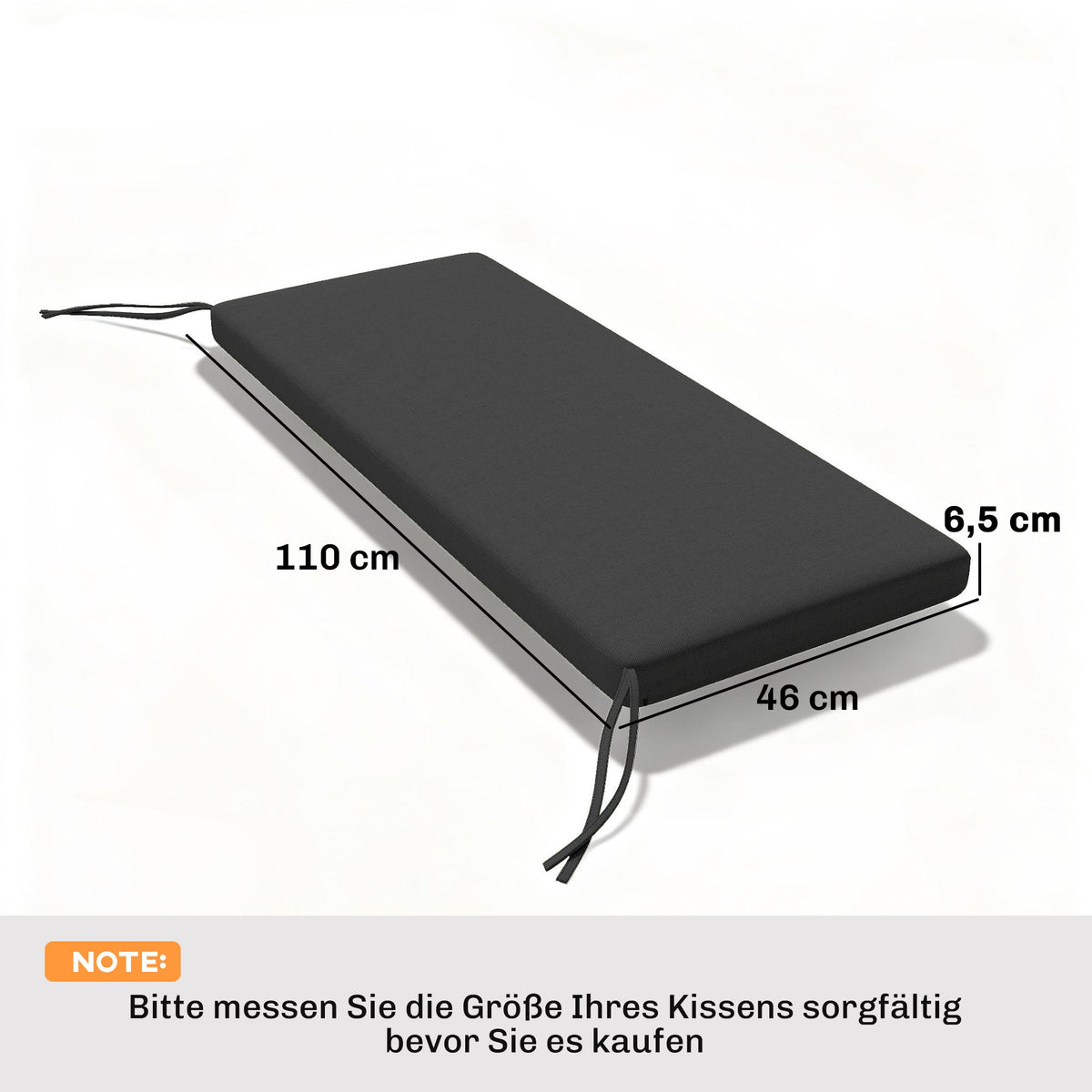 Outdoor Bench Cushion, Water-Repellent, 110 x 46 cm, Dark Grey