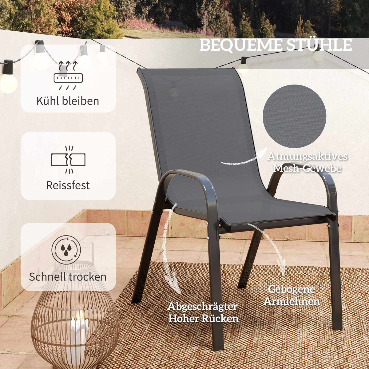Outdoor Bistro Set – 3-Piece, Stackable Chairs, Glass Table