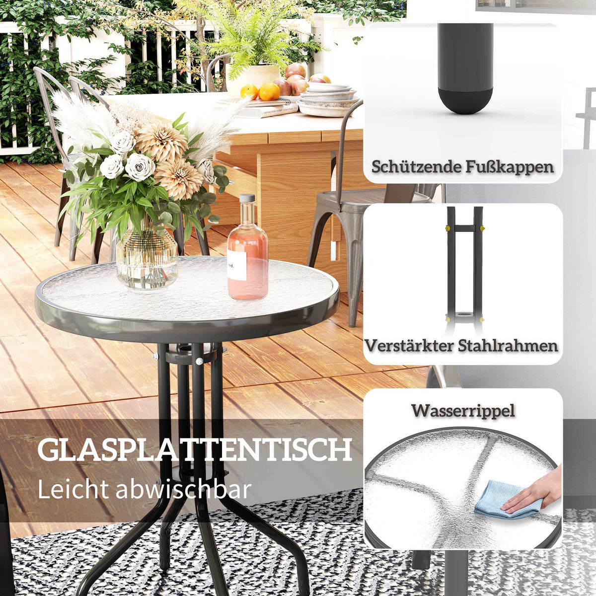 Outdoor Bistro Set – 3-Piece, Stackable Chairs, Glass Table