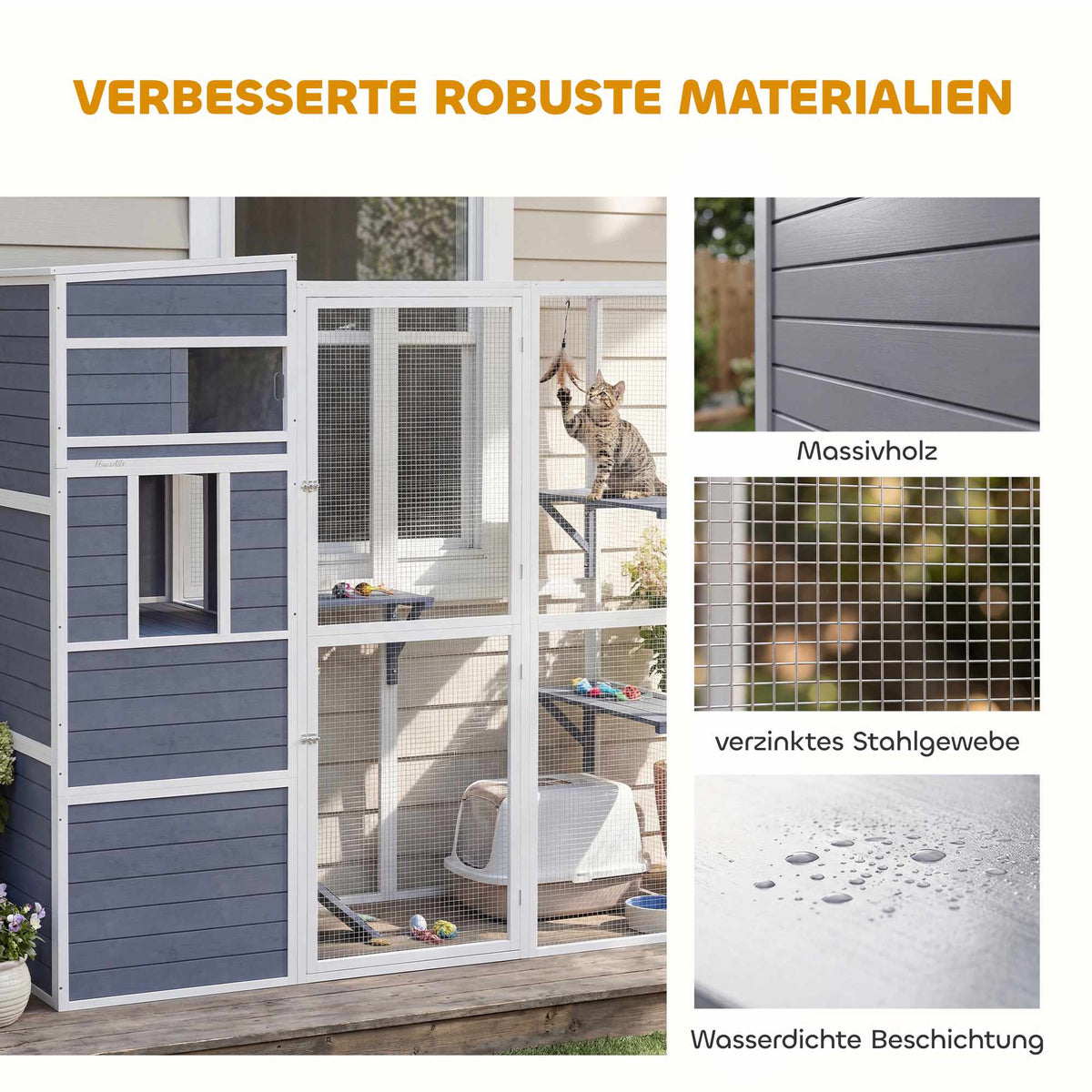 Outdoor Cat Enclosure with 3 Platforms, Weatherproof Roof